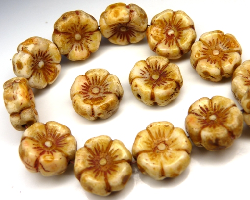 0040034 Opaque White Travertin Round Flower Bead. 12 Pc.-0 0040034 Opaque White Travertin Round Flower Bead. 12 Pc.-0
