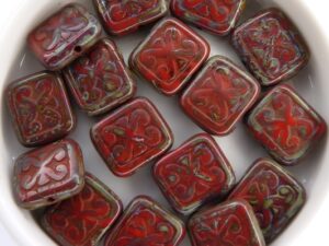 0050076 Opaque Red Travertin Glass Bead. 8 Pc.-11325