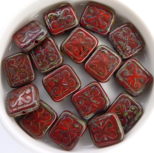 0050076 Opaque Red Travertin Glass Bead. 8 Pc.-11325