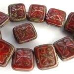 0050076 Opaque Red Travertin Glass Bead. 8 Pc.-0