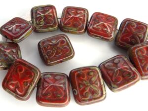 0050076 Opaque Red Travertin Glass Bead. 8 Pc.-0