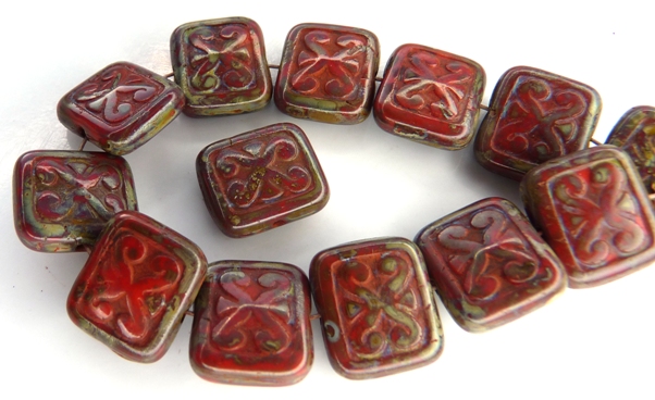 0050076 Opaque Red Travertin Glass Bead. 8 Pc.-0