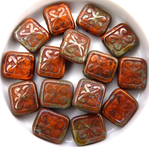 0060016 Opaque Orange Travertin Glass Bead. 8 Pc.-11331