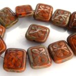 0060016 Opaque Orange Travertin Glass Bead. 8 Pc.-0