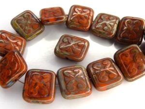 0060016 Opaque Orange Travertin Glass Bead. 8 Pc.-0