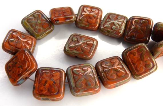0060016 Opaque Orange Travertin Glass Bead. 8 Pc.-0