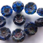 0090006 Sapphire Travertin Round Flower Bead. 12 Pc.-0