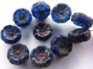 0090006 Sapphire Travertin Round Flower Bead. 12 Pc.-0