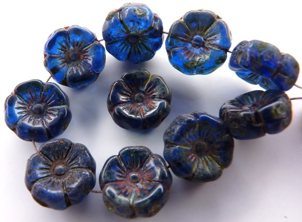 0090006 Sapphire Travertin Round Flower Bead. 12 Pc.-0