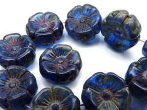 0090006 Sapphire Travertin Round Flower Bead. 12 Pc.-11266