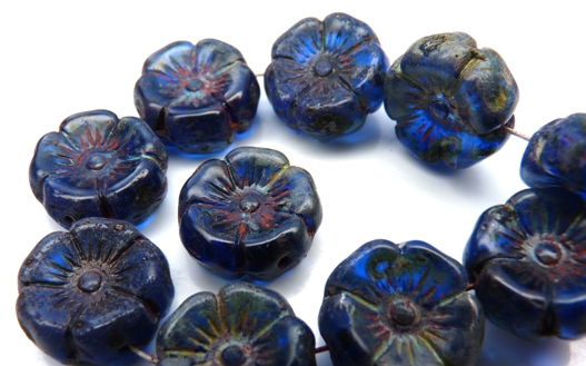 0090006 Sapphire Travertin Round Flower Bead. 12 Pc.-11266