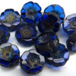 0090009 Sapphire Travertin Round Flower Table Cut Bead. 6 Pc.-0