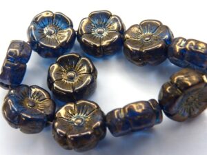 0090259 Dark Aqua Vega Luster Round Flower Bead. 12 Pc.-11297
