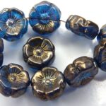 0090259 Dark Aqua Vega Luster Round Flower Bead. 12 Pc.-0
