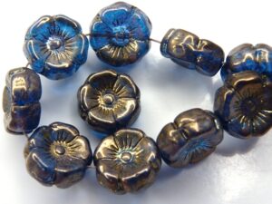 0090259 Dark Aqua Vega Luster Round Flower Bead. 12 Pc.-0