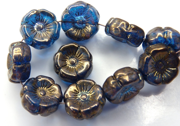 0090259 Dark Aqua Vega Luster Round Flower Bead. 12 Pc.-0