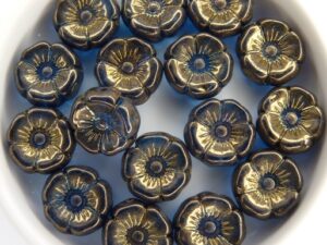 0090259 Dark Aqua Vega Luster Round Flower Bead. 12 Pc.-11299