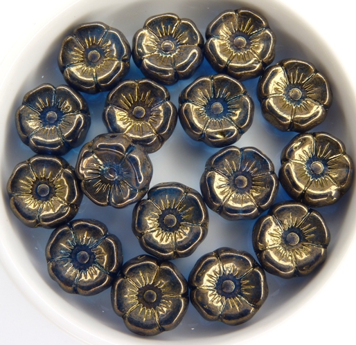0090259 Dark Aqua Vega Luster Round Flower Bead. 12 Pc.-11299