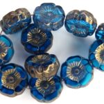 0090260 Dark Aqua Vega Luster Round Flower Table Cut Bead. 6 Pc.-0