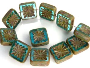 0090261 Aquamarine Mat Travertin Table Cut Bead. 6 Pc.-0