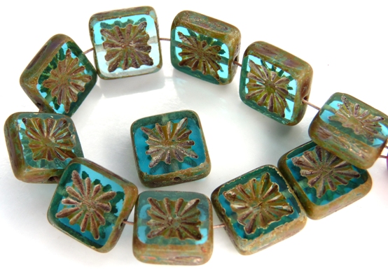 0090261 Aquamarine Mat Travertin Table Cut Bead. 6 Pc.-0