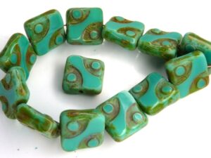 0100044 Opaque Green Turquoise Travertin Square Table Cut Bead. 5 Pc.-0