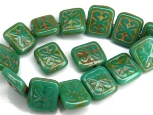 0100058 Opaque Green Turquoise Travertin Glass Bead. 10 Pc.-11427