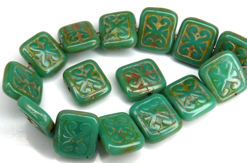 0100058 Opaque Green Turquoise Travertin Glass Bead. 10 Pc.-11427