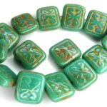 0100058 Opaque Green Turquoise Travertin Glass Bead. 10 Pc.-0