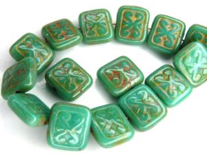 0100058 Opaque Green Turquoise Travertin Glass Bead. 10 Pc.-0