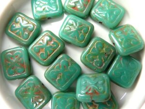 0100058 Opaque Green Turquoise Travertin Glass Bead. 10 Pc.-11428