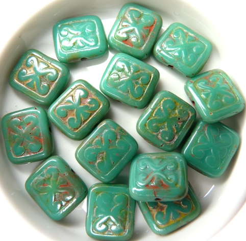 0100058 Opaque Green Turquoise Travertin Glass Bead. 10 Pc.-11428