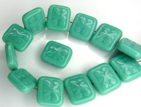 0100059 Opaque Green Turquoise Glass Bead. 12 Pc.-11433