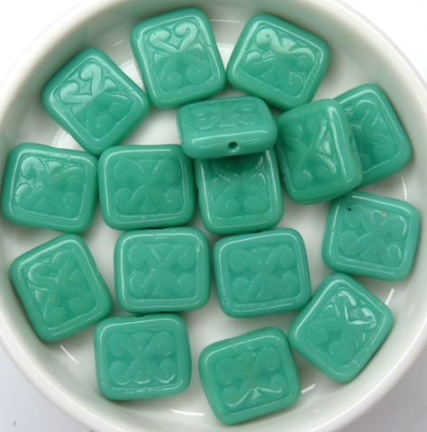 0100059 Opaque Green Turquoise Glass Bead. 12 Pc.-0