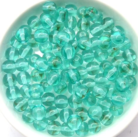 06-R-60110 Light Teal met een bruinig kriebeltje Round 6 mm. 50 Pc.-0