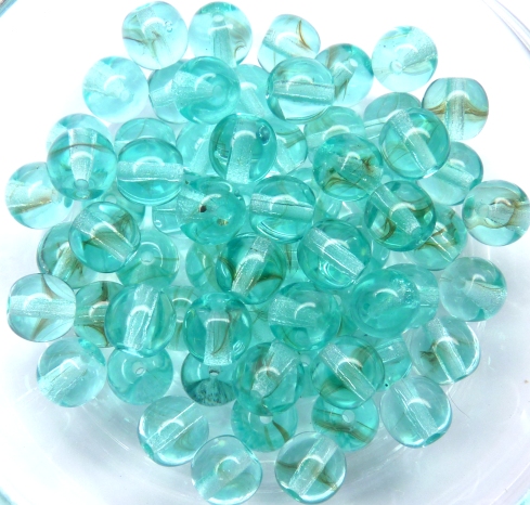 06-R-60110 Light Teal met een bruinig kriebeltje Round 6 mm. 50 Pc.-11252