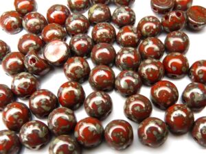 2HC-6-93180-43400 2-Hole Cabochon Opaque Red Picasso 25 Pc.-0
