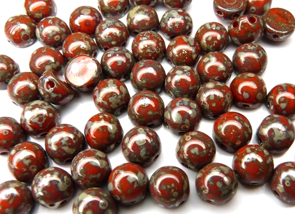 2HC-6-93180-43400 2-Hole Cabochon Opaque Red Picasso 25 Pc.-0