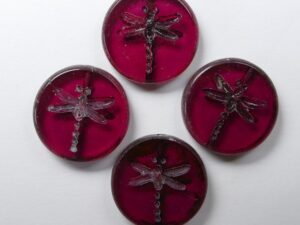 0070017 Fuchsia Travertin Dragonfly Table Cut Bead 4 Pc.-0