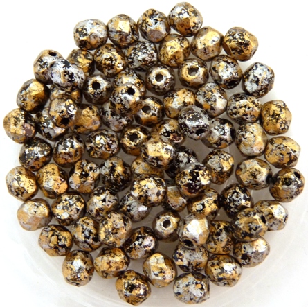 0030308 Jet Tweedy Gold Facet 4 mm. 50 Pc.-11693