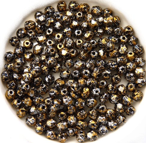 0030308 Jet Tweedy Gold Facet 4 mm. 50 Pc.-11694