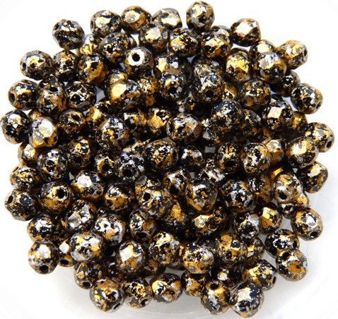 0030308 Jet Tweedy Gold Facet 4 mm. 50 Pc.-0