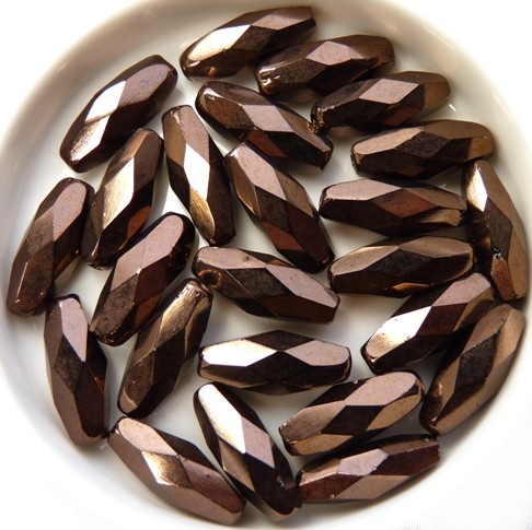 0030316 Jet Dark Bronze Spaghetti Facet 15 x 6 mm. 8 Pc.-11744