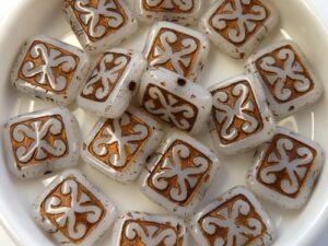 0140073 White Alabaster Copper Metal, Rectangle. 10 Pc.-11611