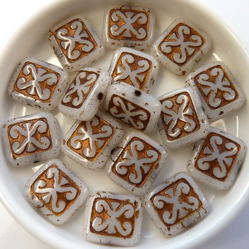 0140073 White Alabaster Copper Metal, Rectangle. 10 Pc.-11611