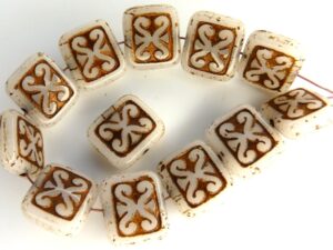 0140073 White Alabaster Copper Metal, Rectangle. 10 Pc.-11610