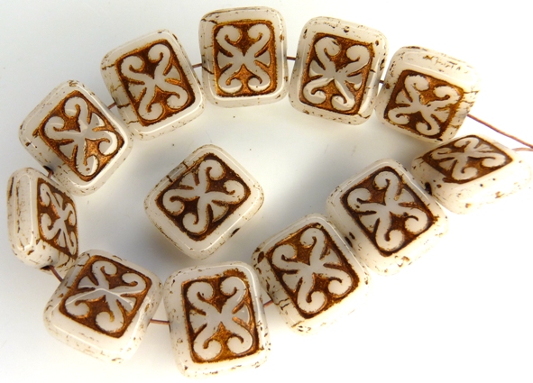 0140073 White Alabaster Copper Metal, Rectangle. 10 Pc.-11610