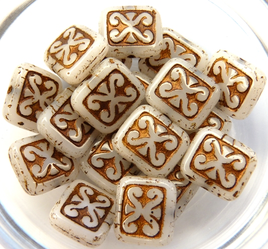 0140073 White Alabaster Copper Metal, Rectangle. 10 Pc.-0