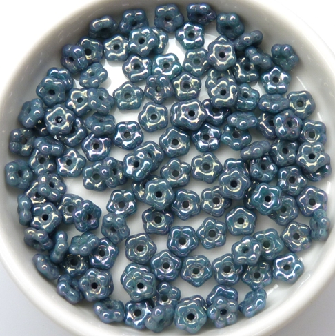 FN-63130-15001 Opaque Green Turquoise Nebula Forget-Me-Not Beads 50 Pc.-11534