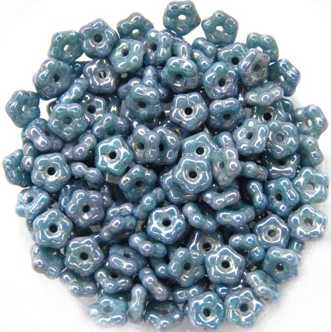 FN-63130-15001 Opaque Green Turquoise Nebula Forget-Me-Not Beads 50 Pc.-0 FN-63130-15001 Opaque Green Turquoise Nebula Forget-Me-Not Beads